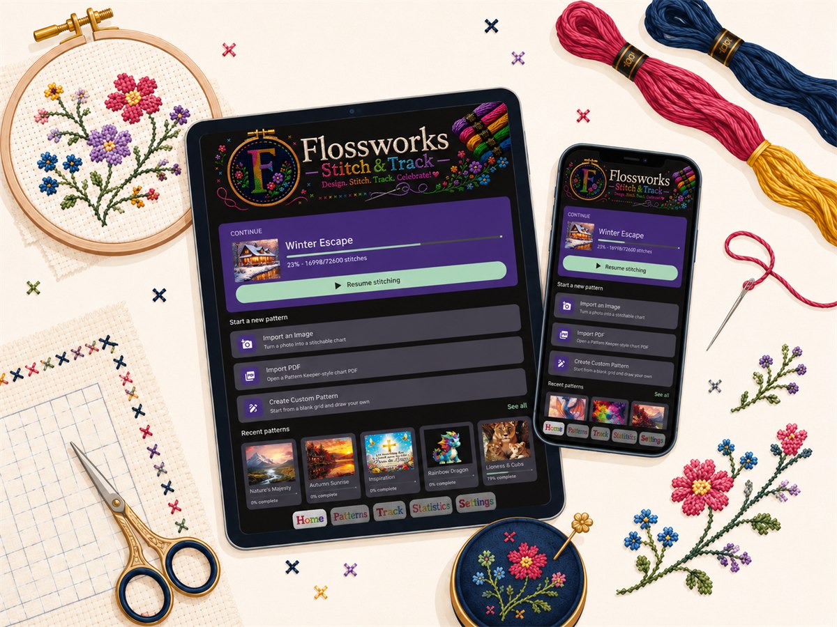 Flossworks on a tablet and a phone